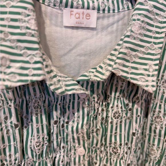 Fate Green Striped Floral Ruffle Sleeve Blouse, size Small - Picture 2 of 6